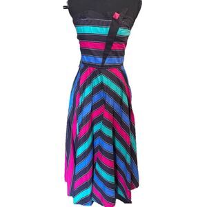 Vintage Foxy Lady 80s Strapless Flared Dress – Party Glam, Retro Vibes